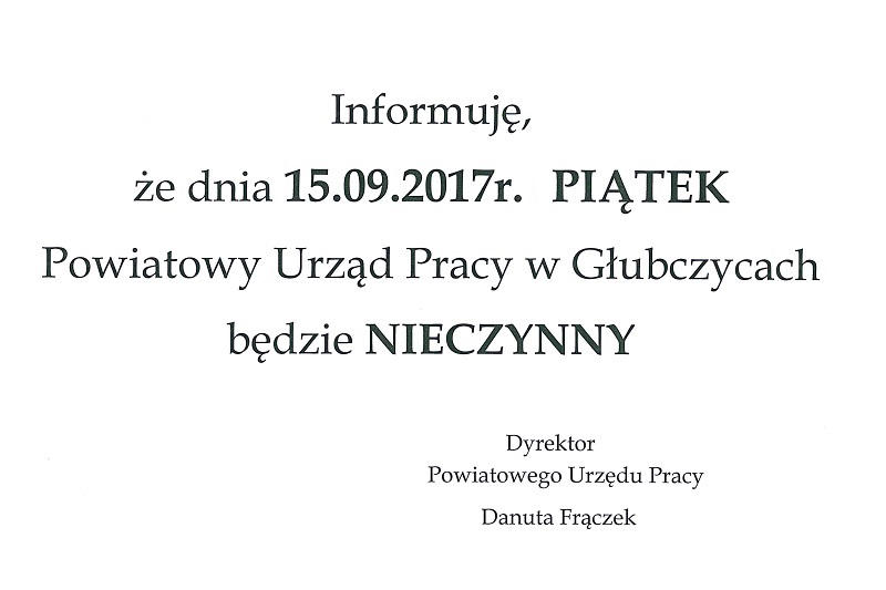 Informacja - nieczynny - 15-09-2017r.